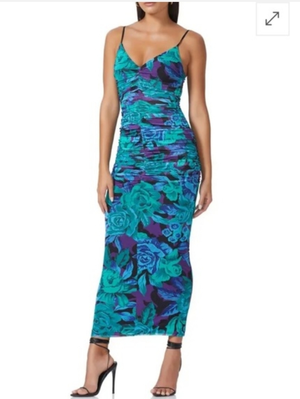 AFRM Lupita Mesh V Neck Ruched Midi Dress Size XSmall